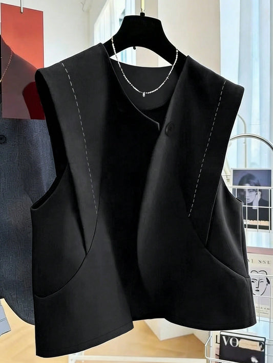 Topstitching Black Vest