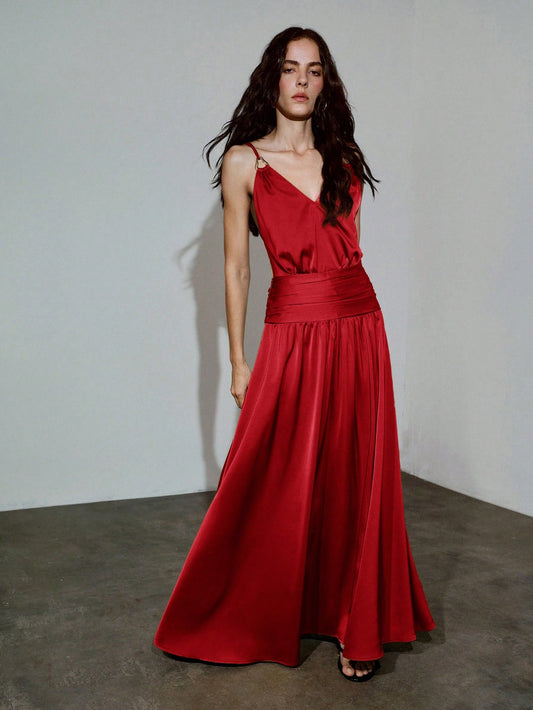Red Satin Long Dress
