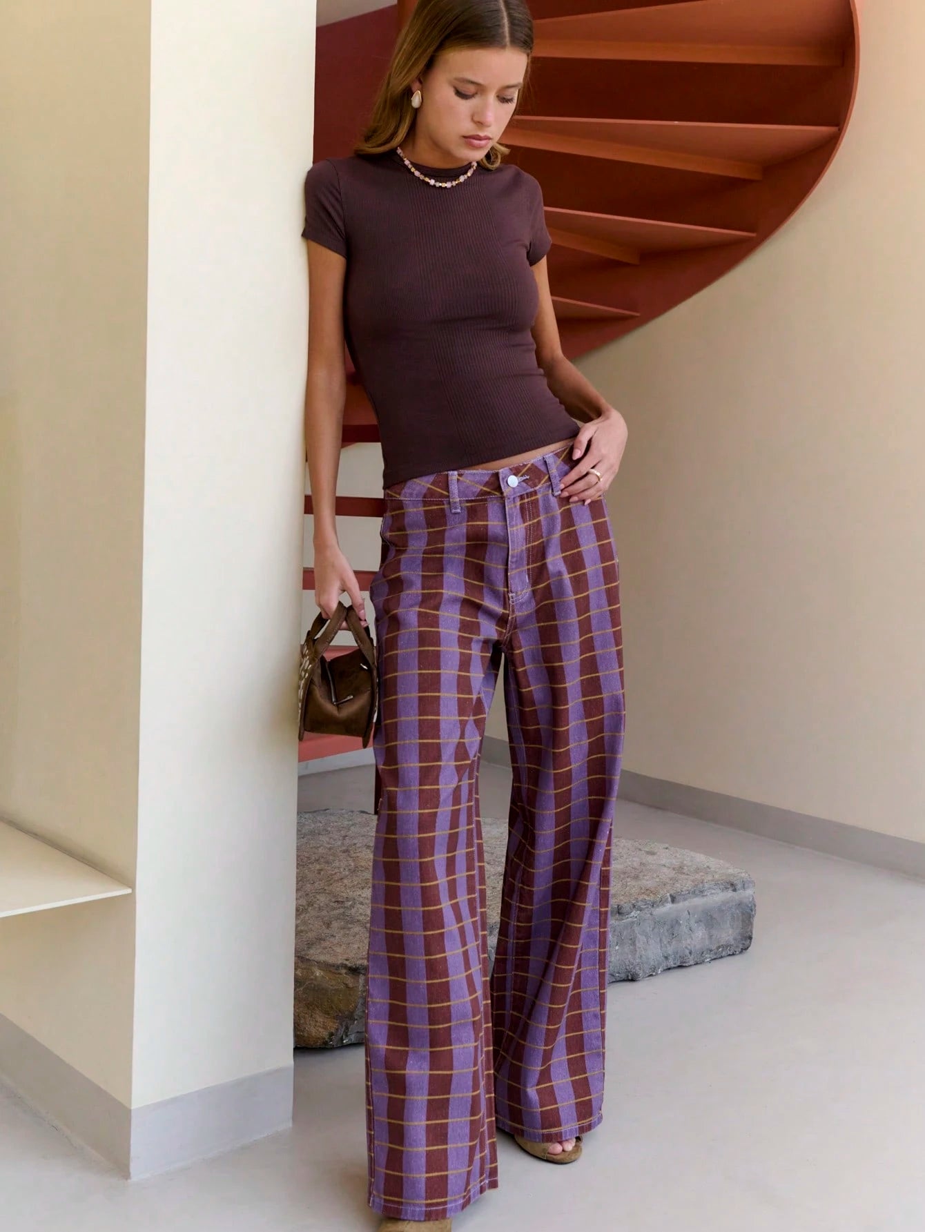 Purple Brown Straight-Leg Pants