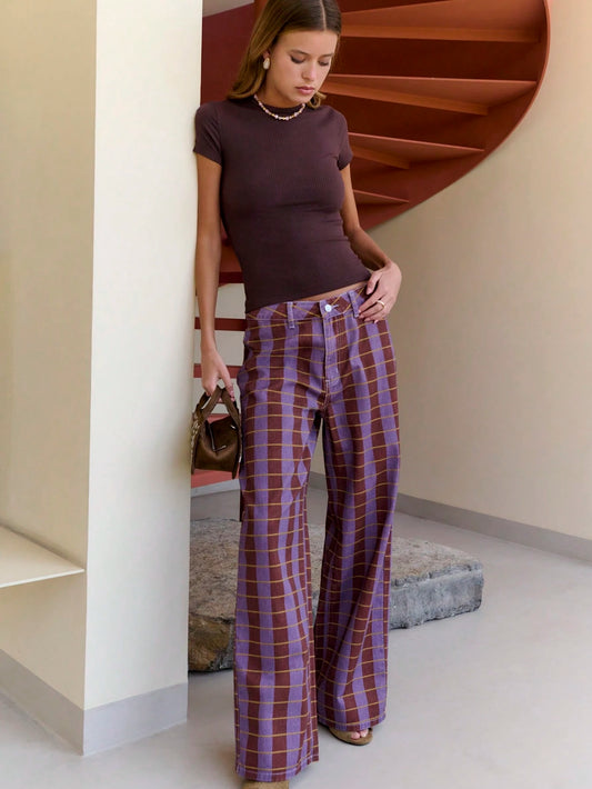 Purple Brown Straight-Leg Pants