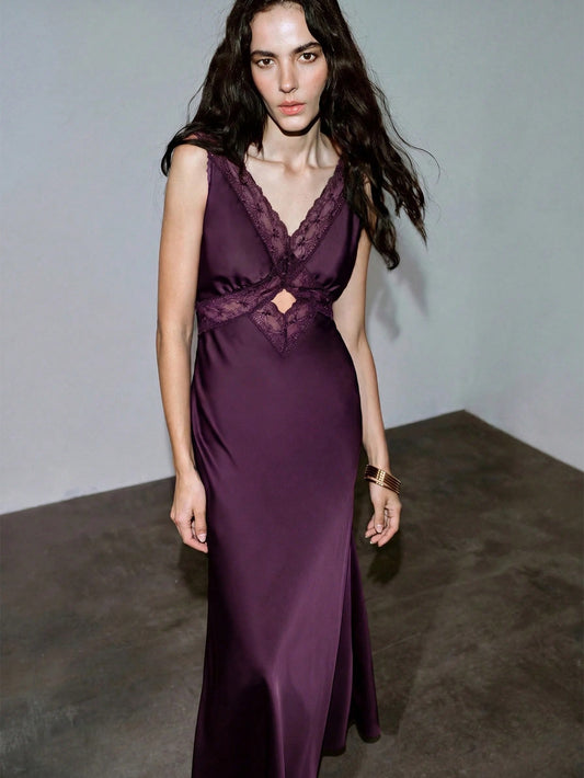 Lace Satin Purple Dress