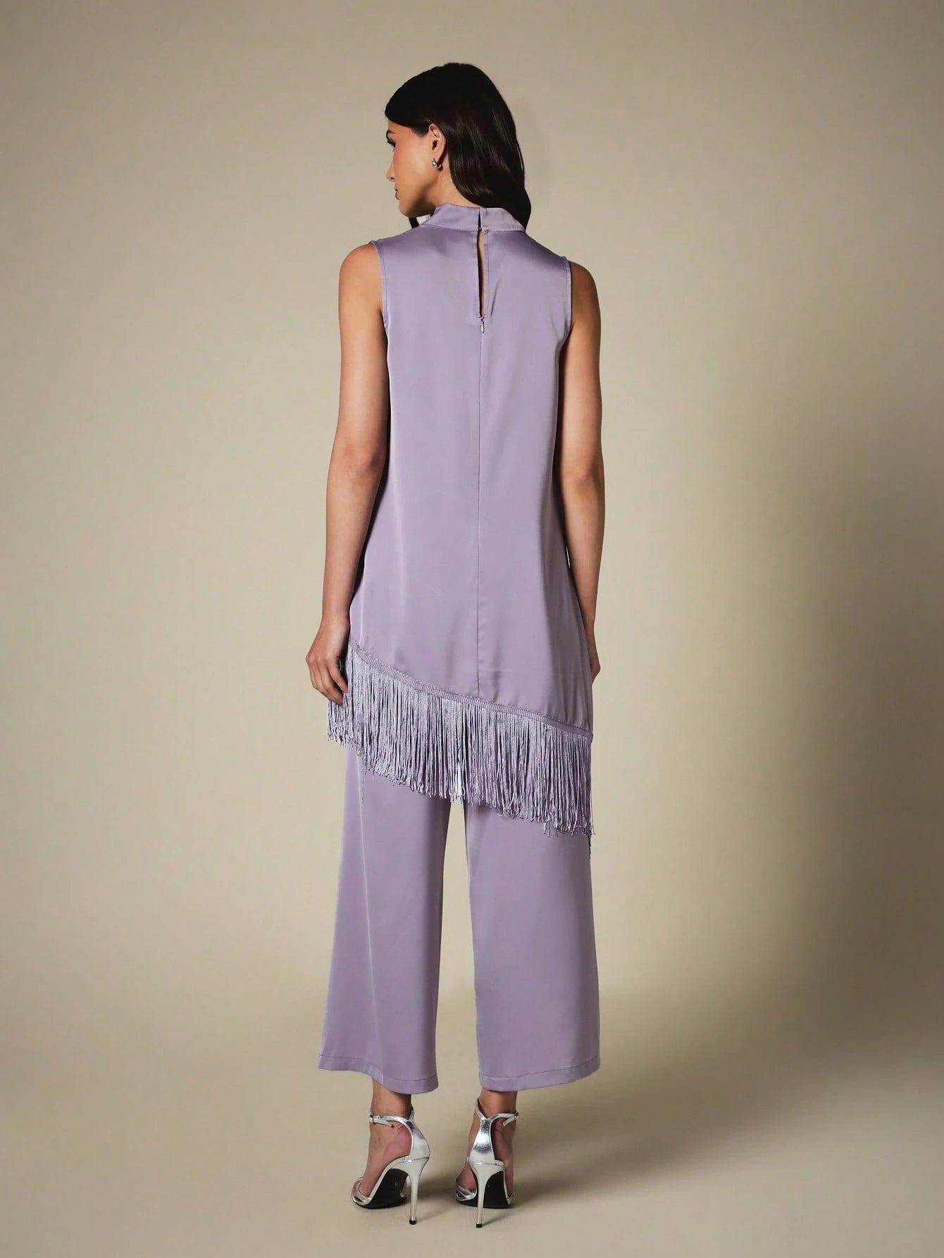 Two-Piece Purple Set With Asymmetric Fringe Top