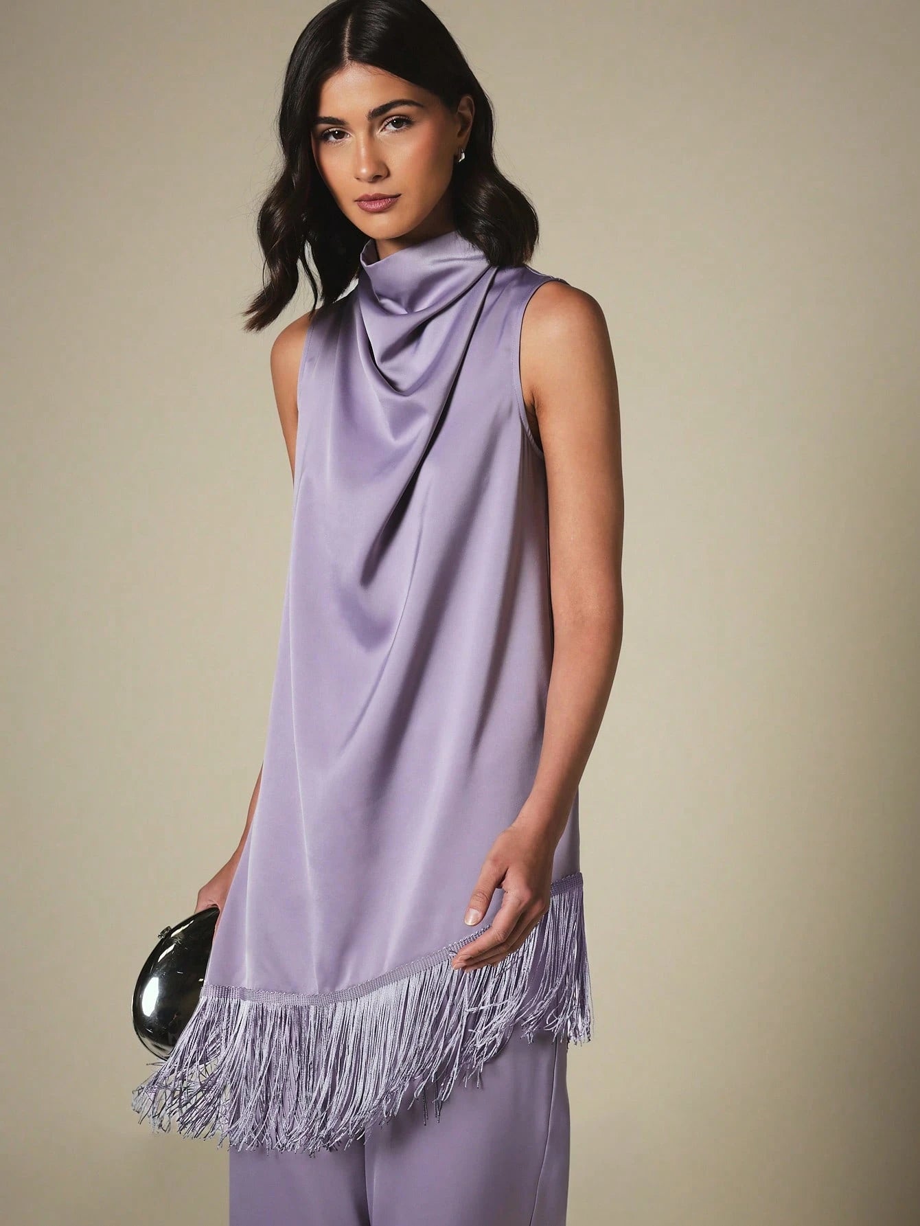 Two-Piece Purple Set With Asymmetric Fringe Top