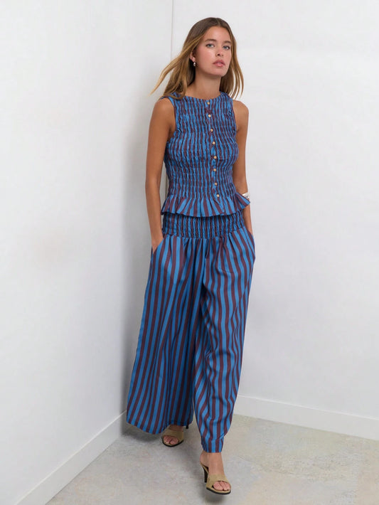Striped Two Pieces Set With Wide-Leg Pants