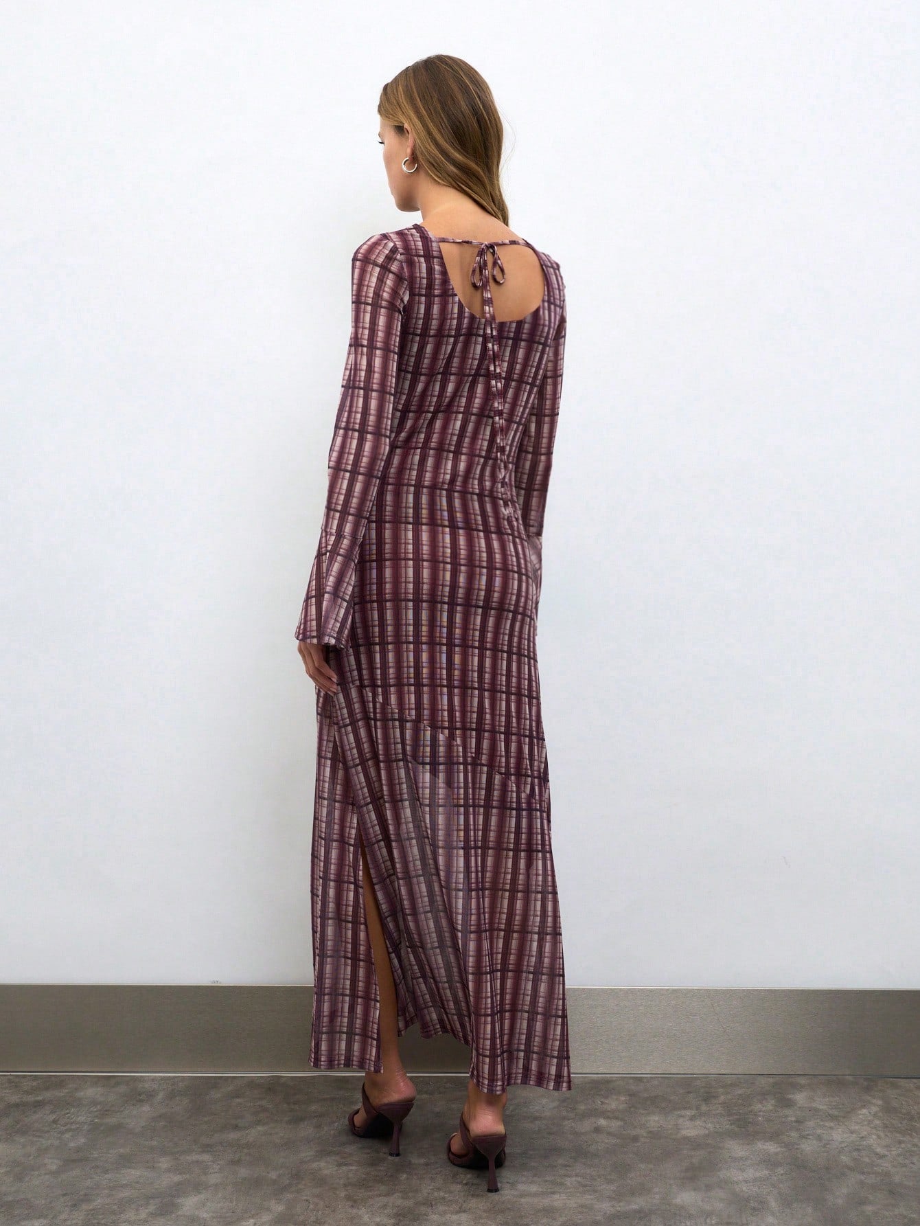 Plaid Long Dress With Flared Cuff