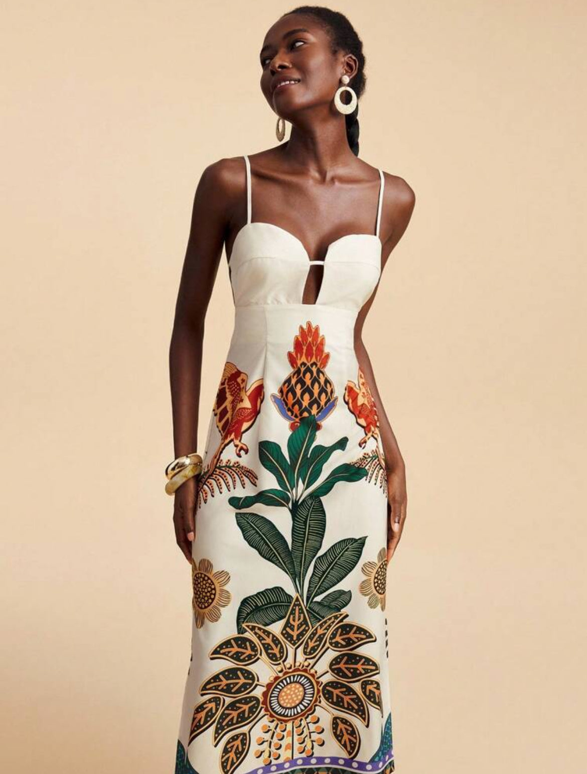 White Printed Midi Dress