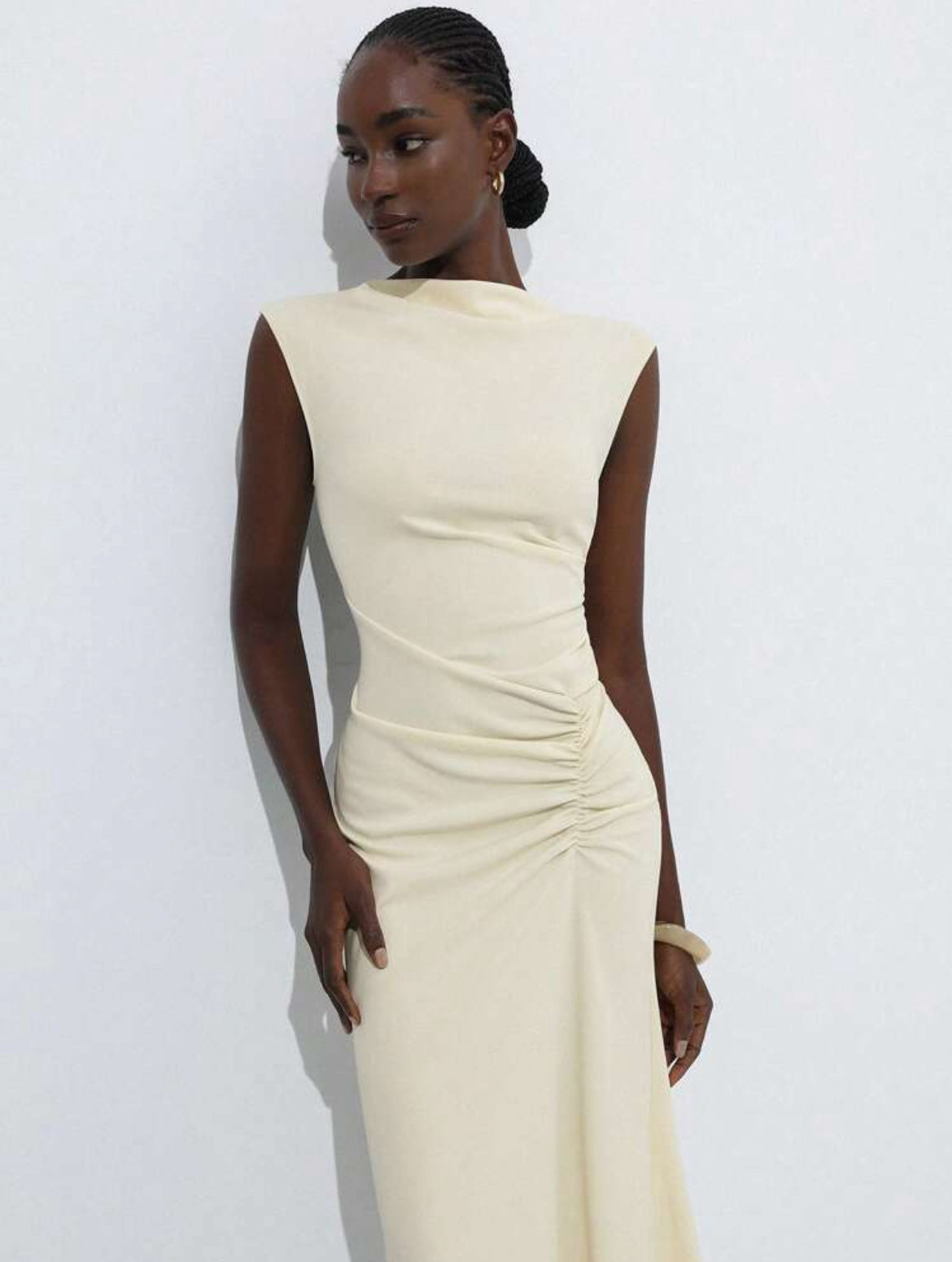 Ruched Off White Dress