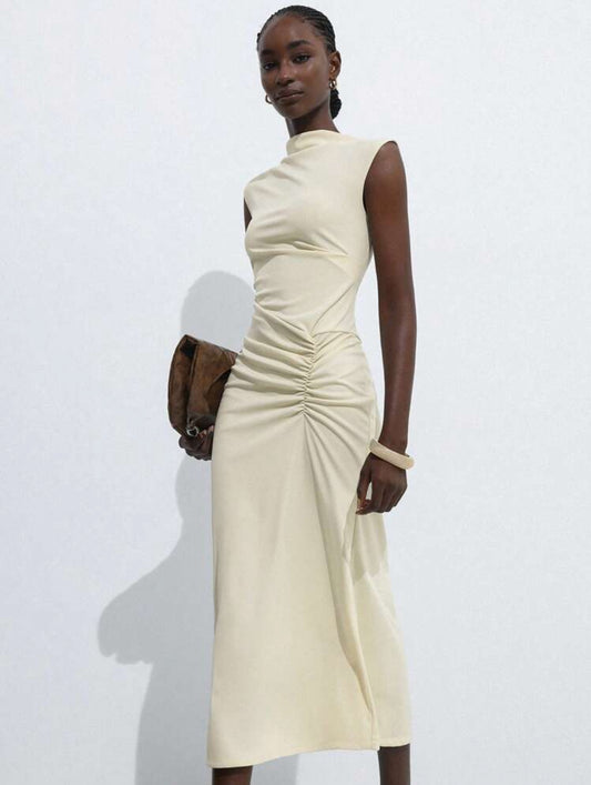 Ruched Off White Dress