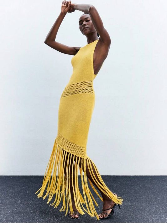 Fringes Yellow Knit Dress