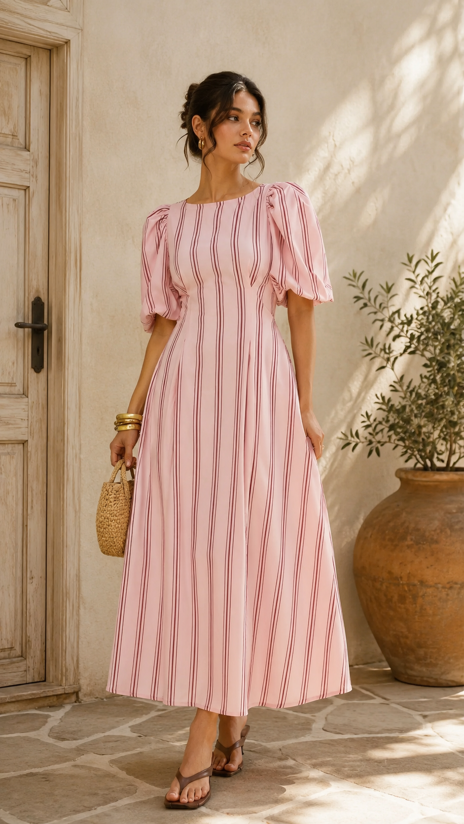 Women's Striped Petal Sleeve Dress