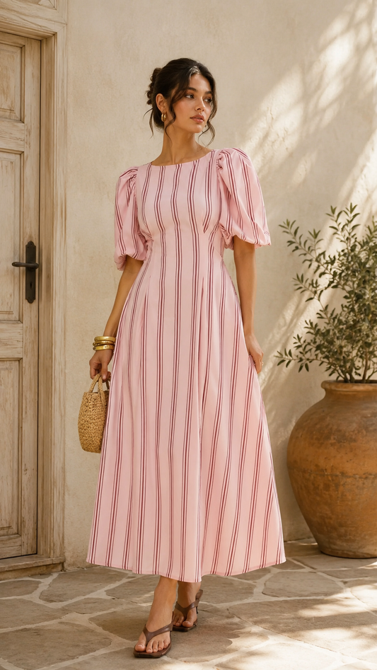 Women's Striped Petal Sleeve Dress