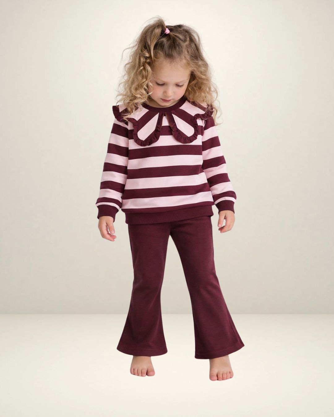 Girls Stripes Burgundy Set