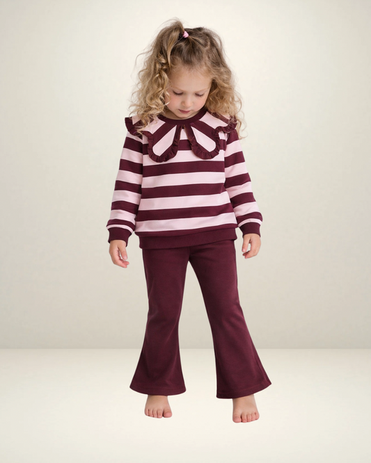 Girls Stripes Burgundy Set