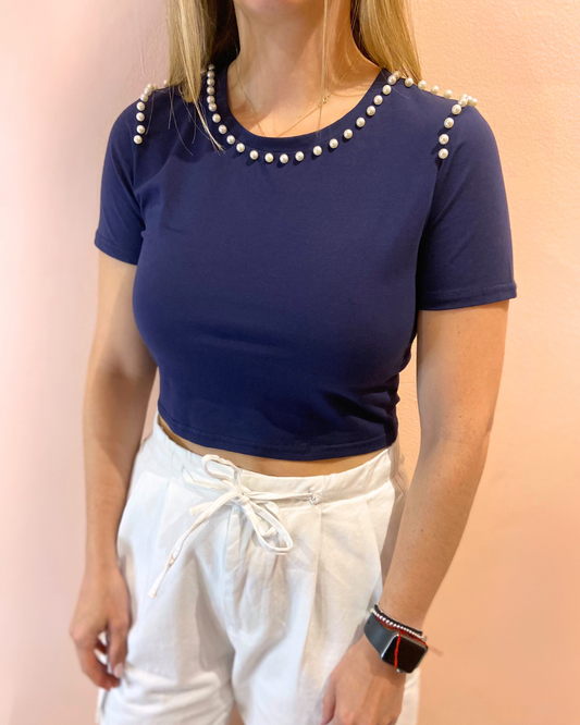Pearls Blue Top