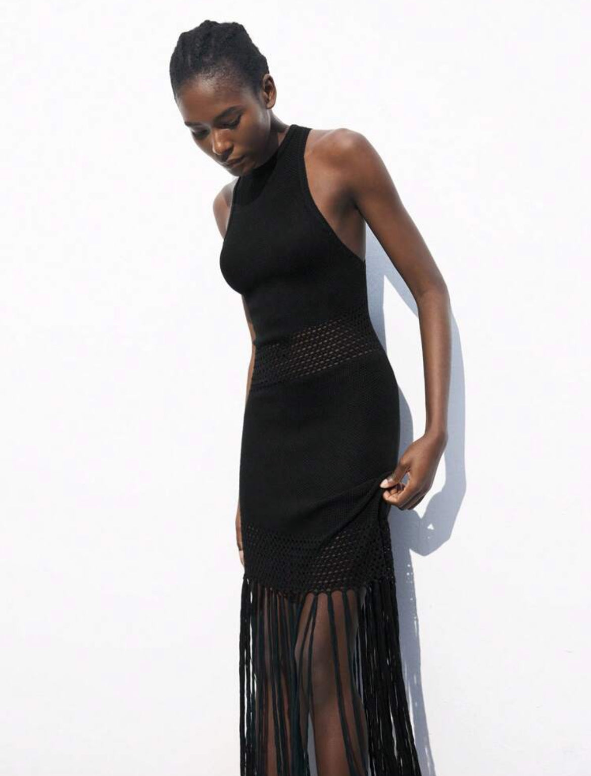 Fringes Black Knit Dress