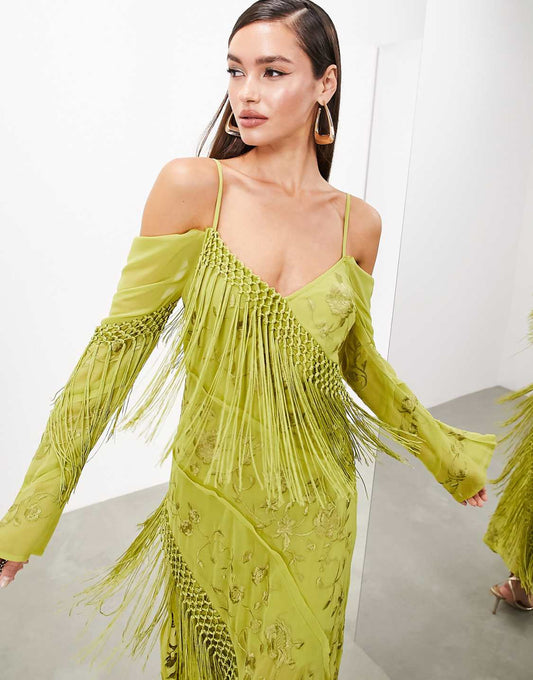 Green Fringes Dress