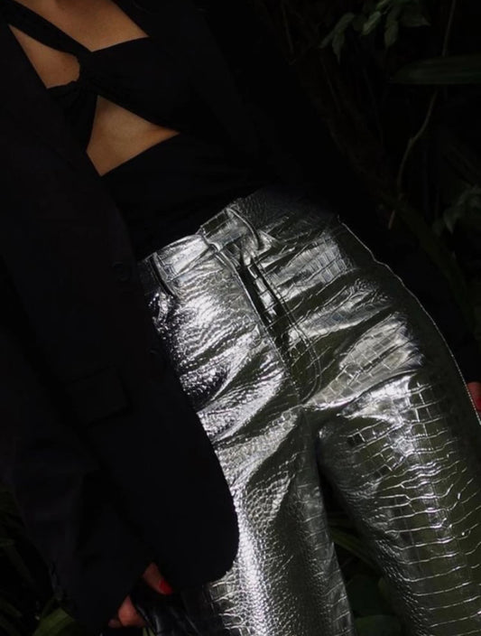 Metallic Silver Pants