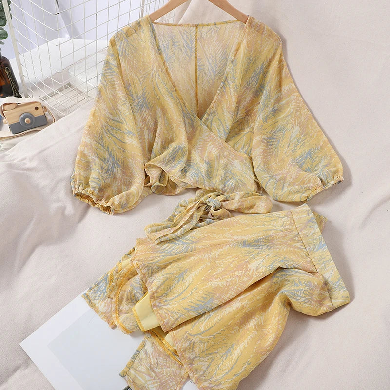 Beige Printed Chiffon Set