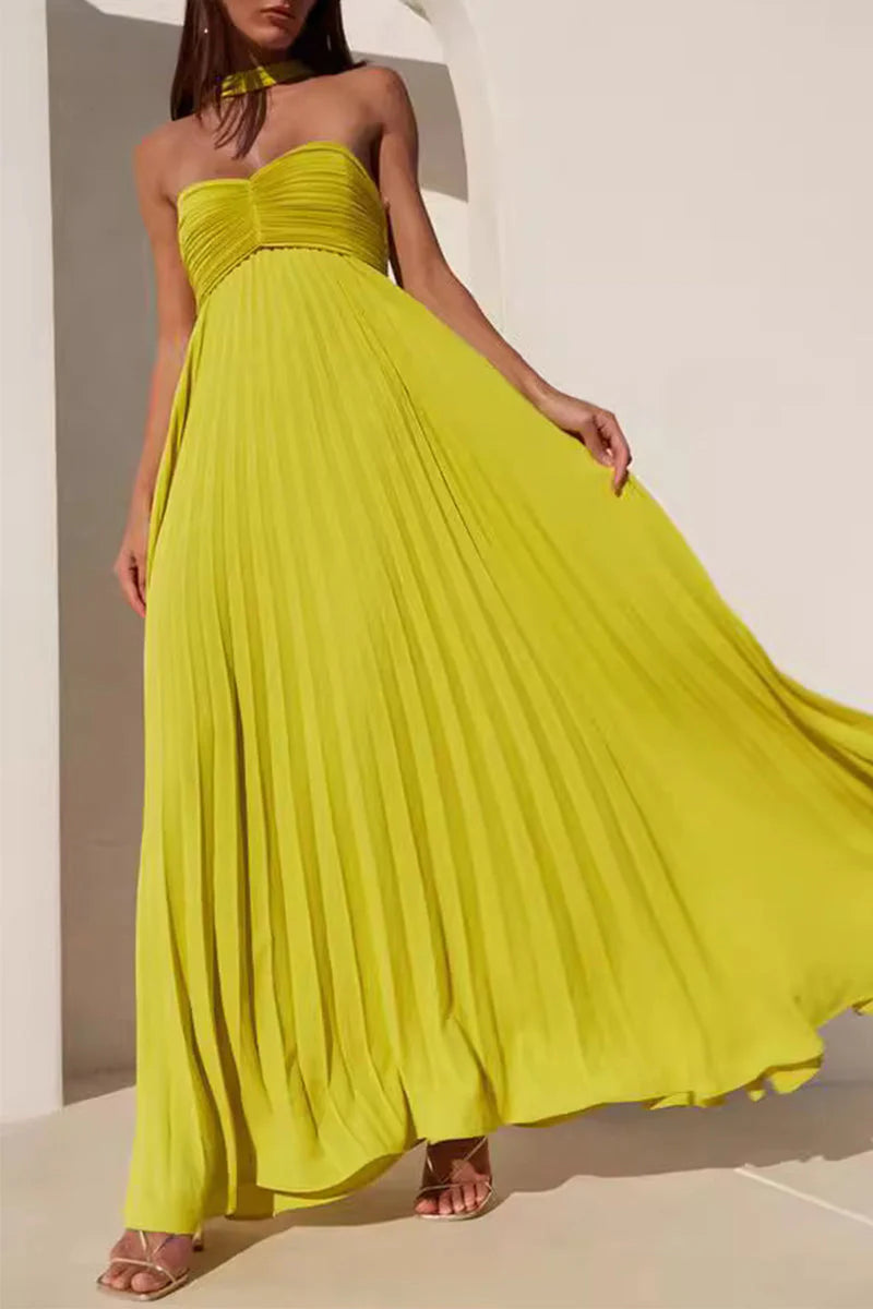 Green Pleated Strapless Dress