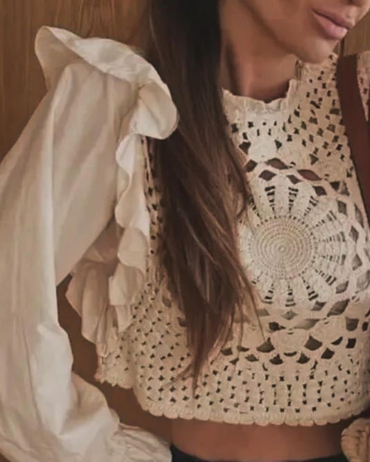 Beige Crochet Ruffles Top