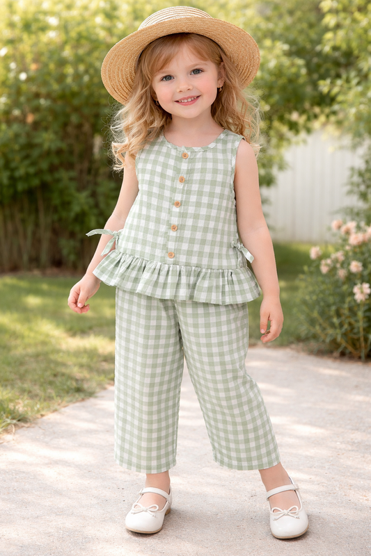 Girls Chequers Green Set