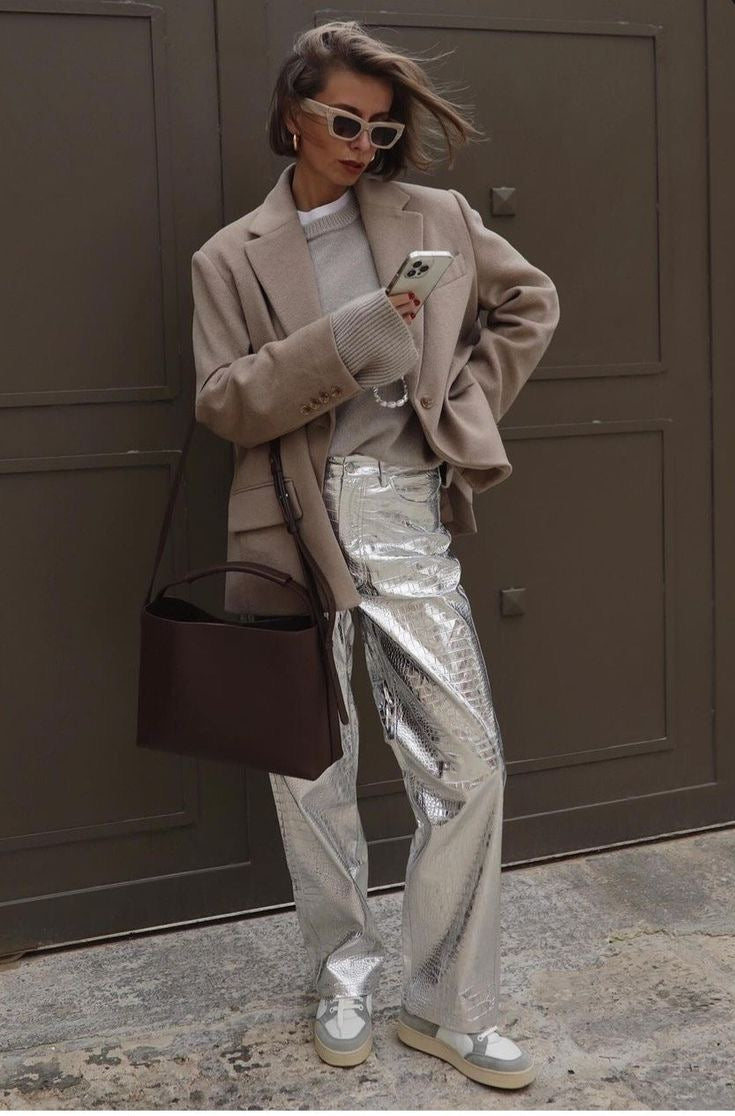 Metallic Silver Pants