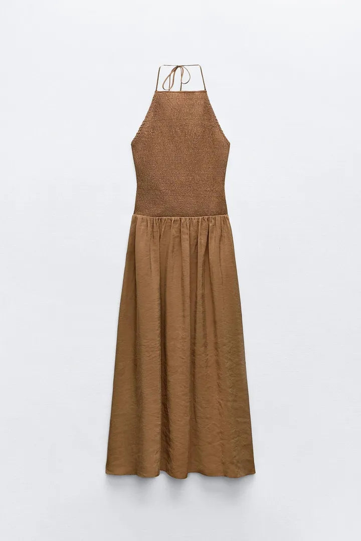 Brown Ruched Dress