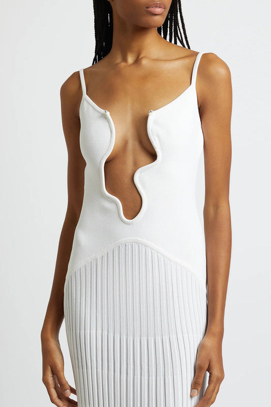 White Cotton Ribbed Dress