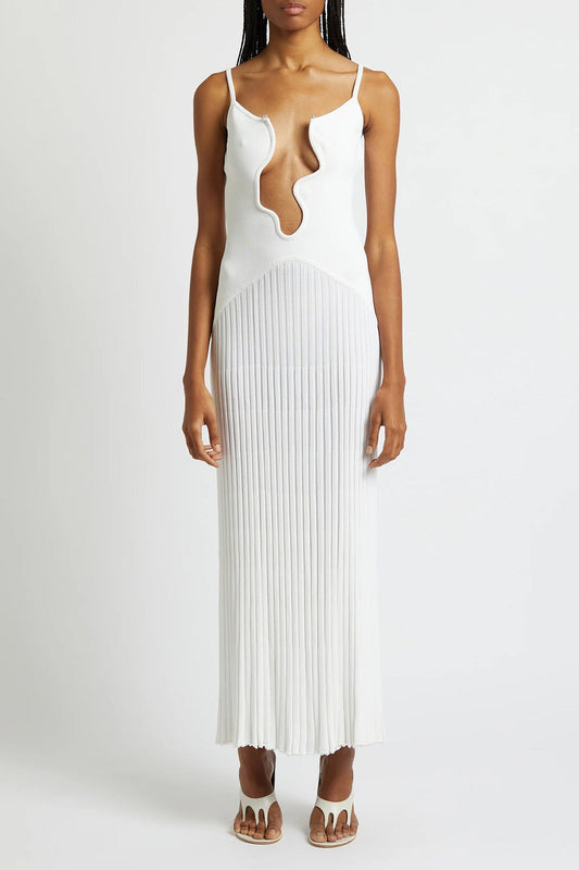 White Cotton Ribbed Dress