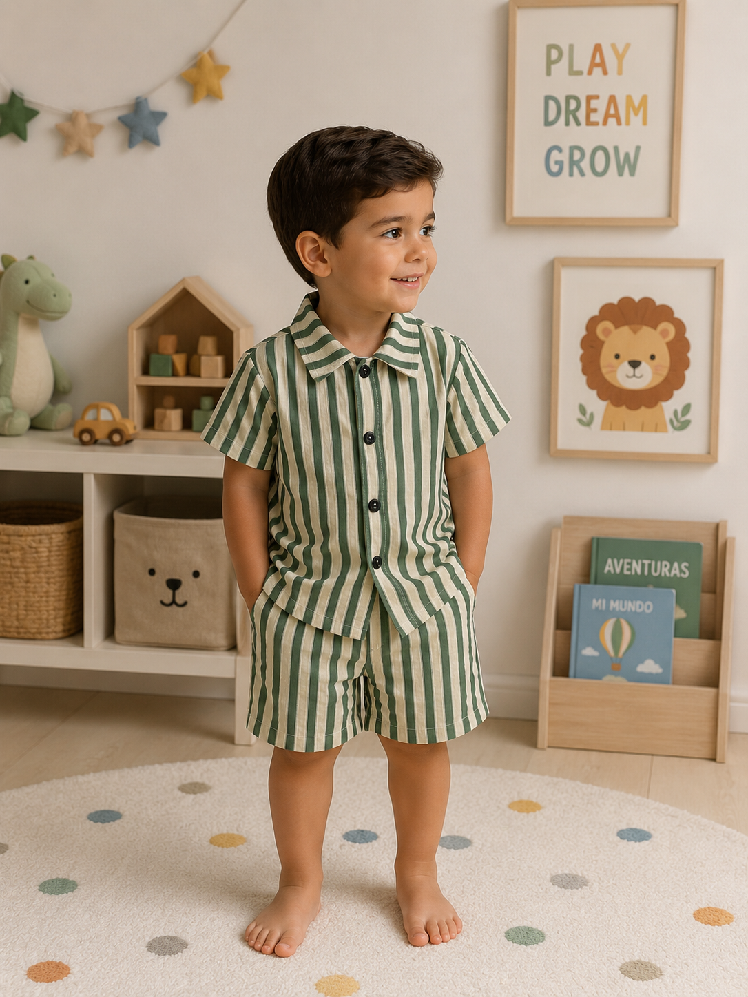 Boys' Striped Shirt And Shorts Set