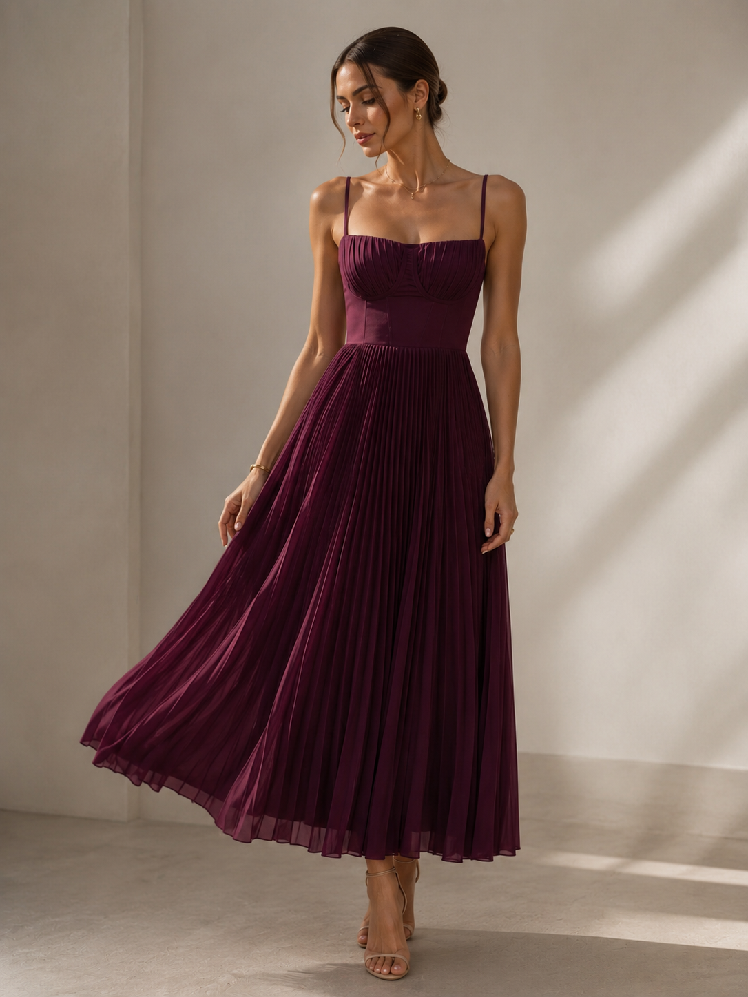 Pleated Burgundy Dress