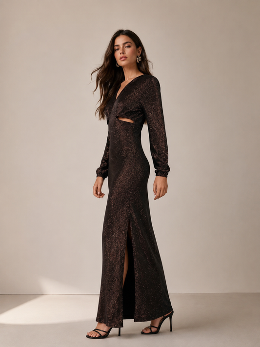 Shimmery Bronze Long-Sleeve Dress