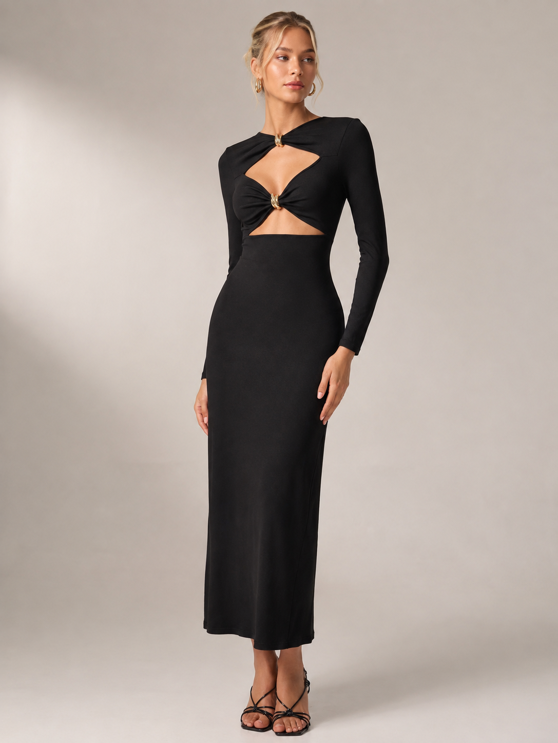 Cutoff Black Dress with Golden Details