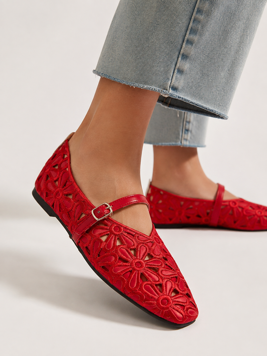 Floral Red Flats
