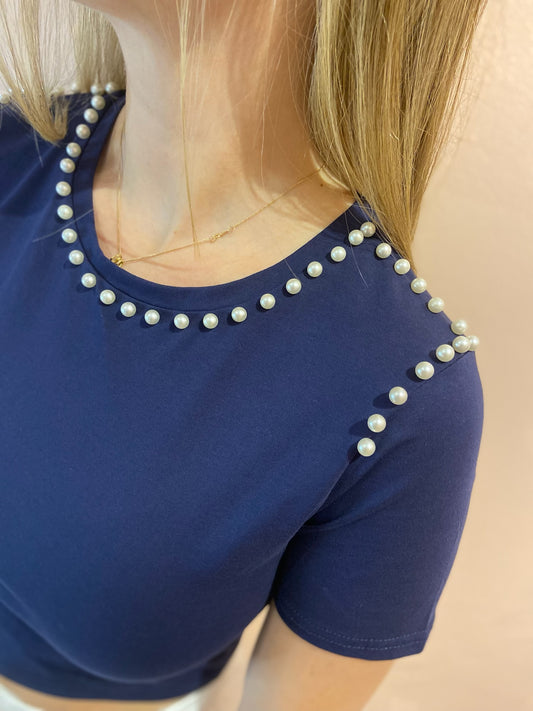 Pearls Blue Top