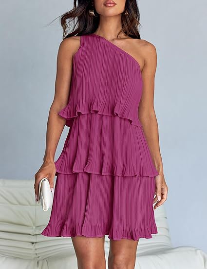 Purple Pleated One Shoulder Dress