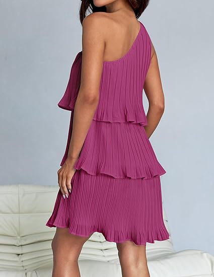 Purple Pleated One Shoulder Dress