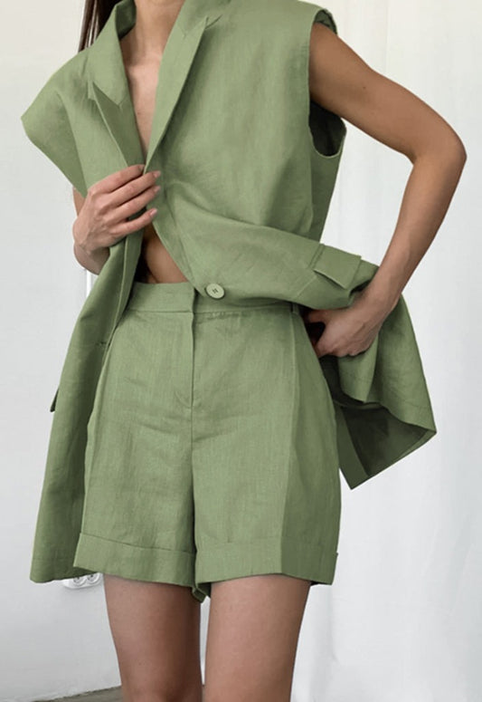 Green Linen Vest