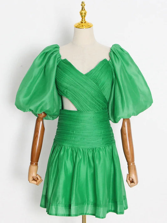 Puffy Sleeve Green Dress