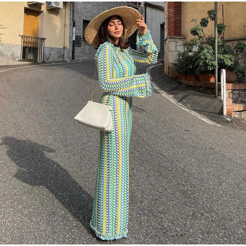 Multicolor Long Sleeve Maxi Dress