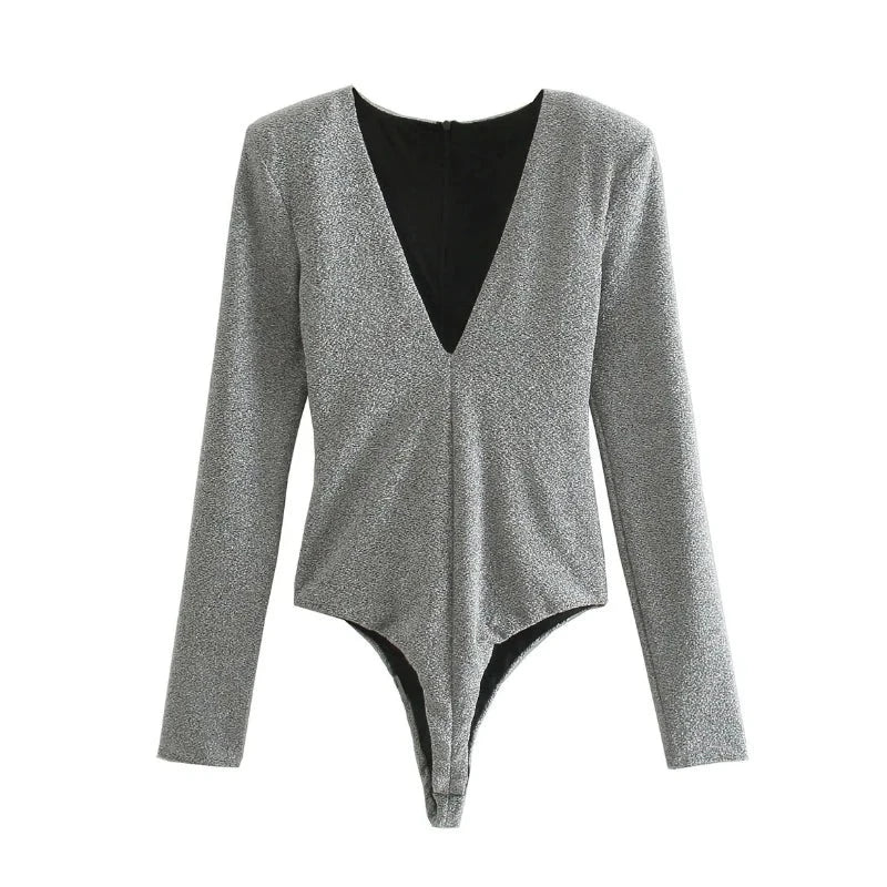 Grey Shiny Long Sleeve Body