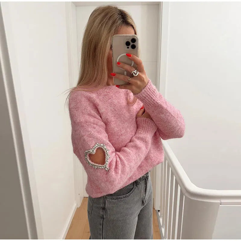 Pink Heart Shape Cut Out Sweater