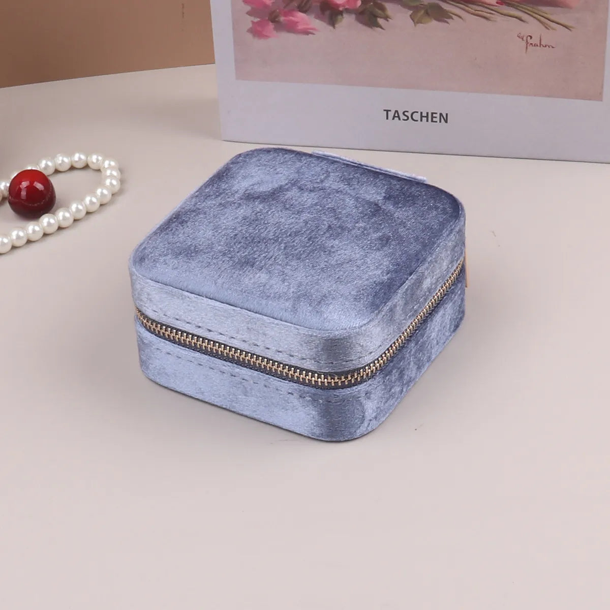 Blue Gray Velvet Jewelry Box