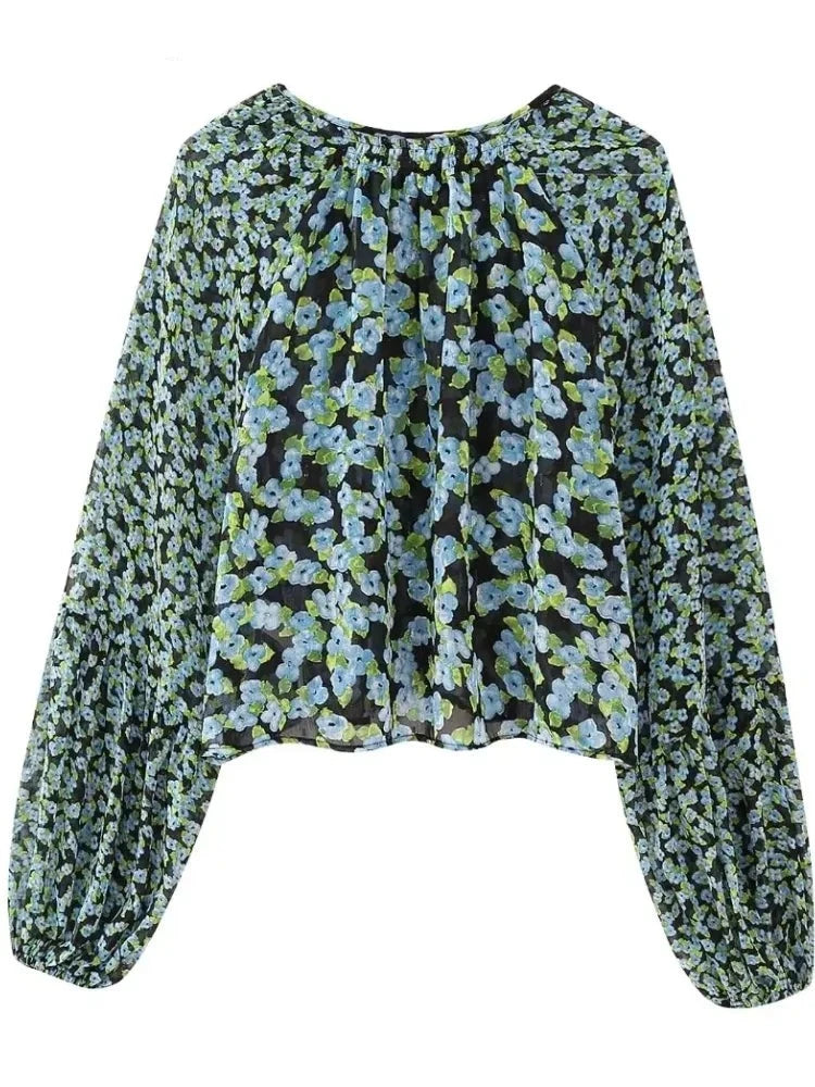 Blue Chiffon Printed Shirt