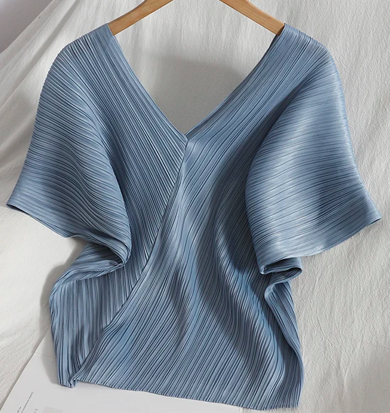 Blue Pleated Top