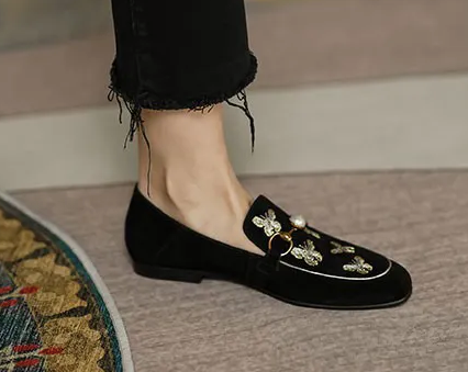 Embroidery Velvet Flats