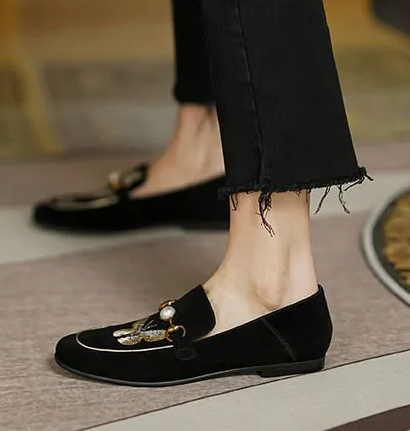 Embroidery Velvet Flats