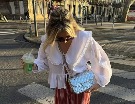 White Collar Shirt with Bows
