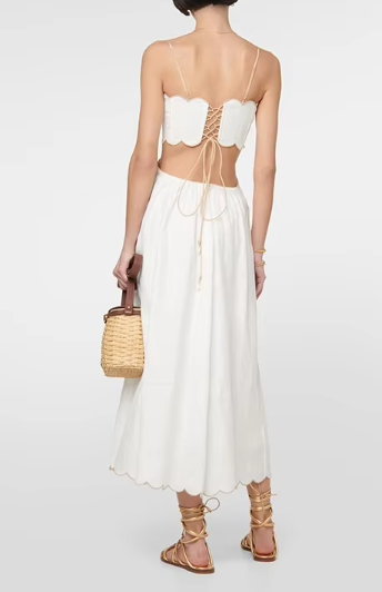 White Scallop Cut Off Dress