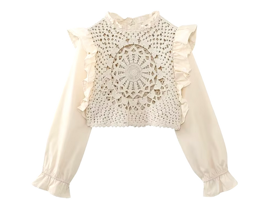 Beige Crochet Ruffles Top